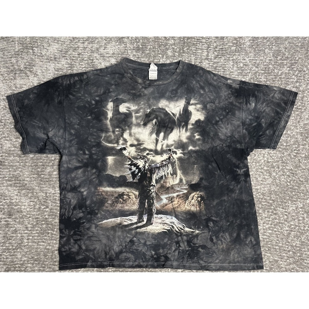 Vintage T shirt Thunderstorm Native American Chief Horse Tie Dye 2XL Delta